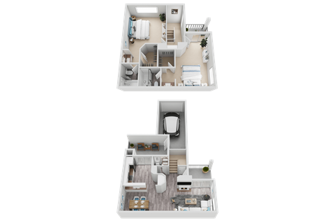 Floor plan for 2 beds, 2.5 baths, 1211 sqft
